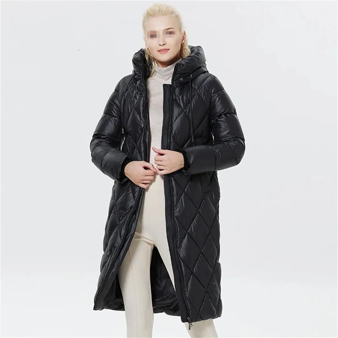 Women Winter Diamond Quilted Jacket Lengthened Style Padded Parka Thickened Warm Cotton Coat Down Jacket