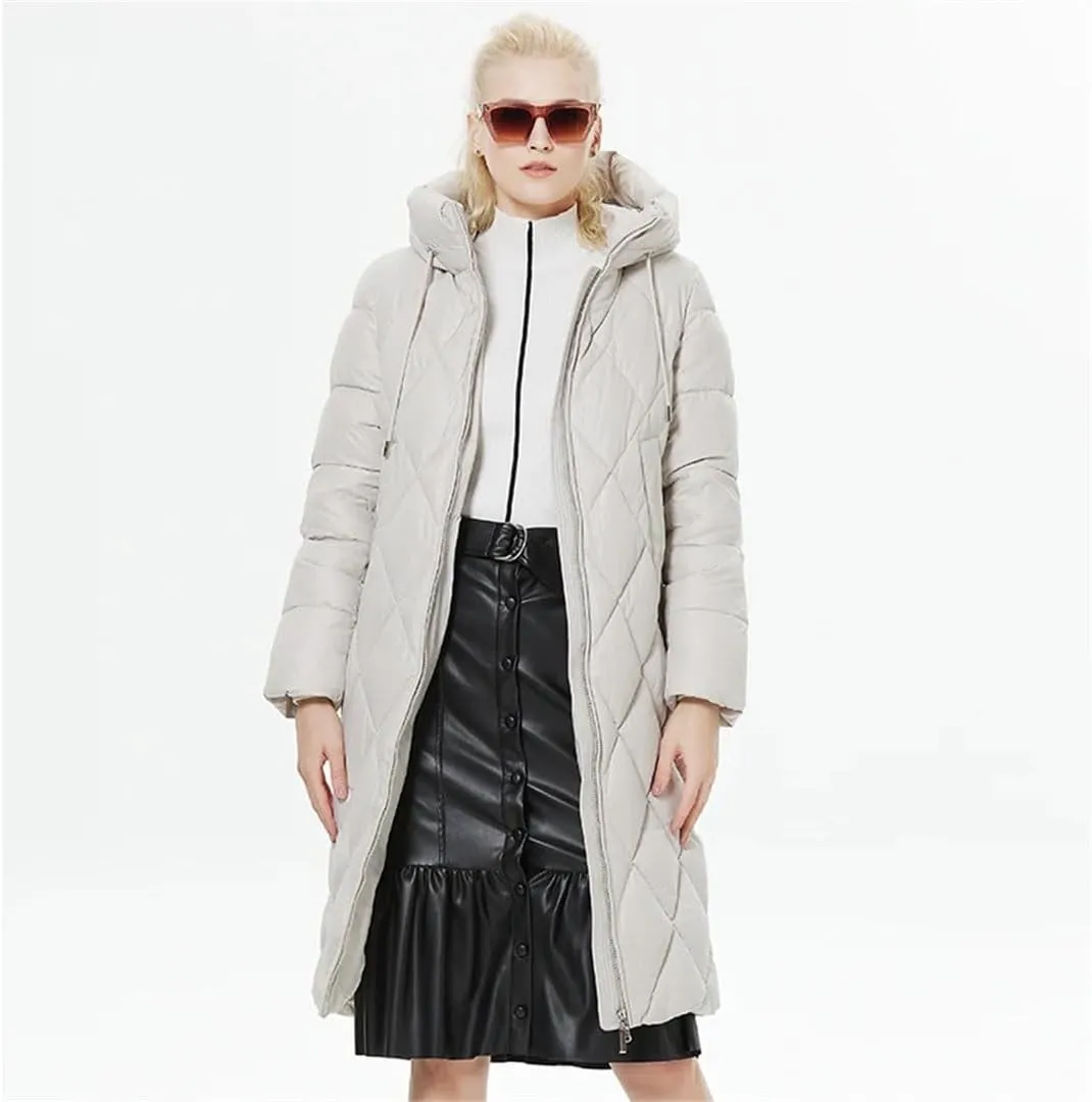Women Winter Diamond Quilted Jacket Lengthened Style Padded Parka Thickened Warm Cotton Coat Down Jacket