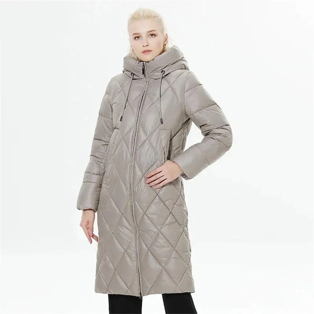 Women Winter Diamond Quilted Jacket Lengthened Style Padded Parka Thickened Warm Cotton Coat Down Jacket