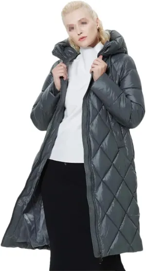 Women Winter Diamond Quilted Jacket Lengthened Style Padded Parka Thickened Warm Cotton Coat Down Jacket