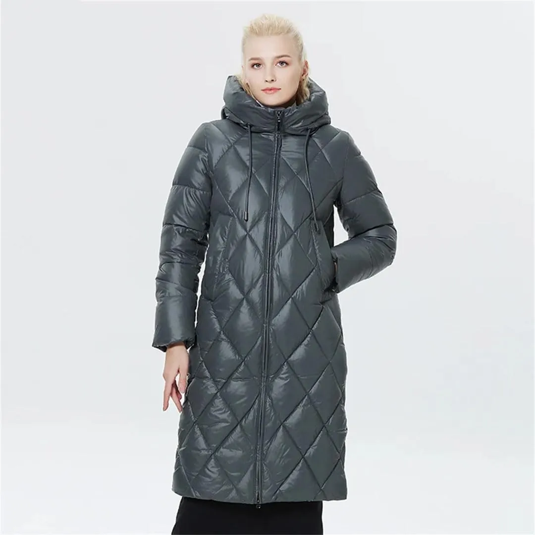 Women Winter Diamond Quilted Jacket Lengthened Style Padded Parka Thickened Warm Cotton Coat Down Jacket