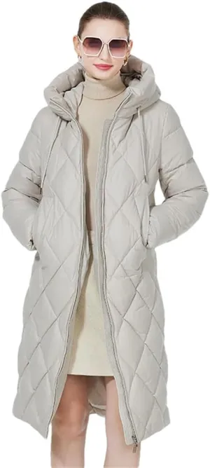 Women Winter Diamond Quilted Jacket Lengthened Style Padded Parka Thickened Warm Cotton Coat