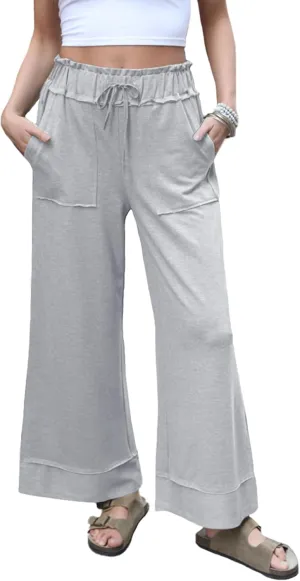 Women's Baggy Wide Leg Pants High Waist Drawstring Palazzo Lounge Sweatpants with Pockets