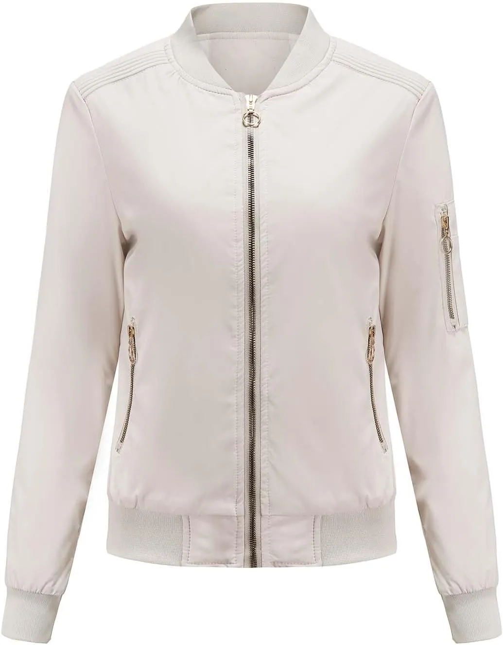 Women's Bomber Jacket Lightweight Varsity Zip Up Coat Casual Long Sleeve Windbreaker