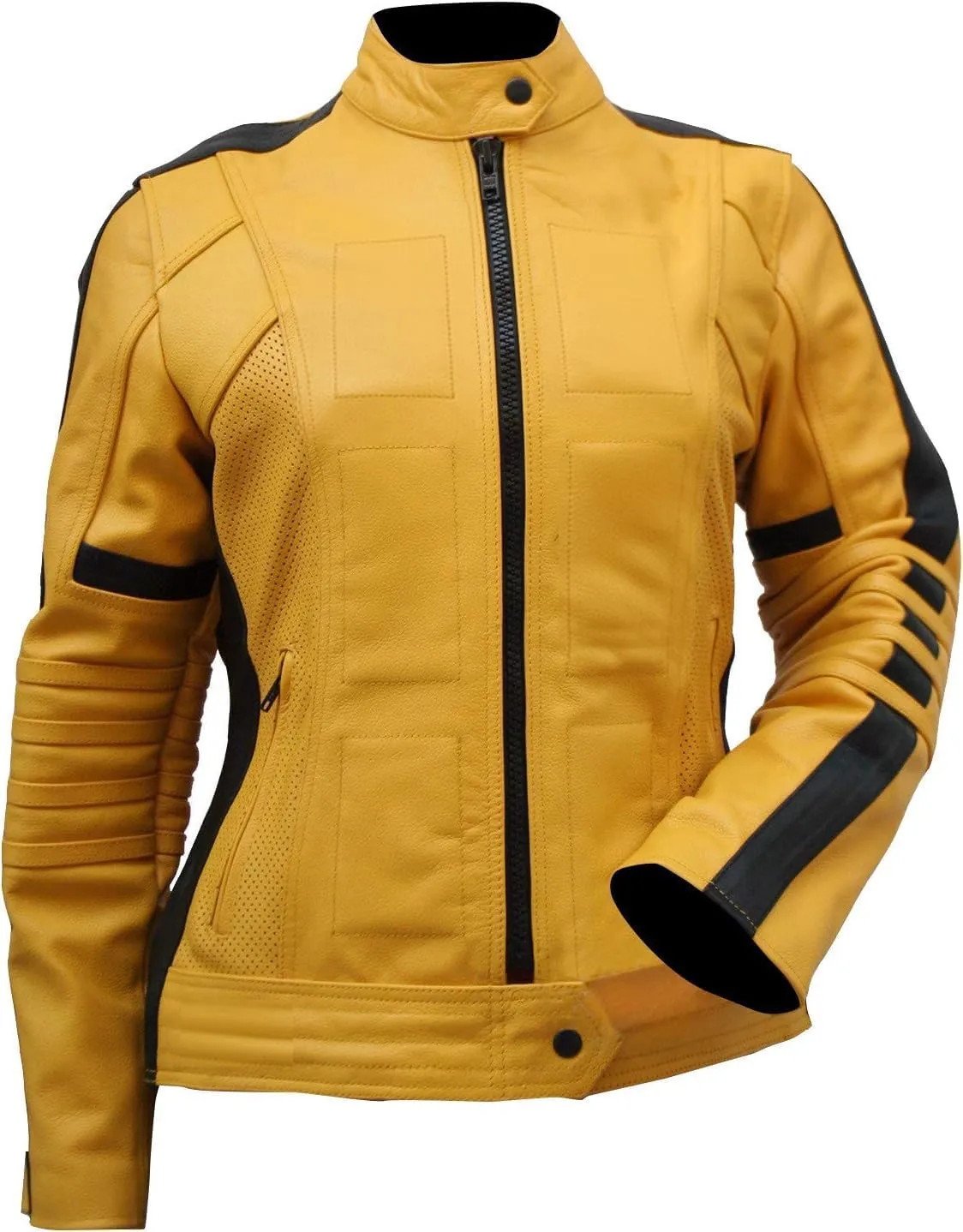Womens Bride Yellow Biker Leather Jacket - Costume for Cosplay Faux/Real Leather