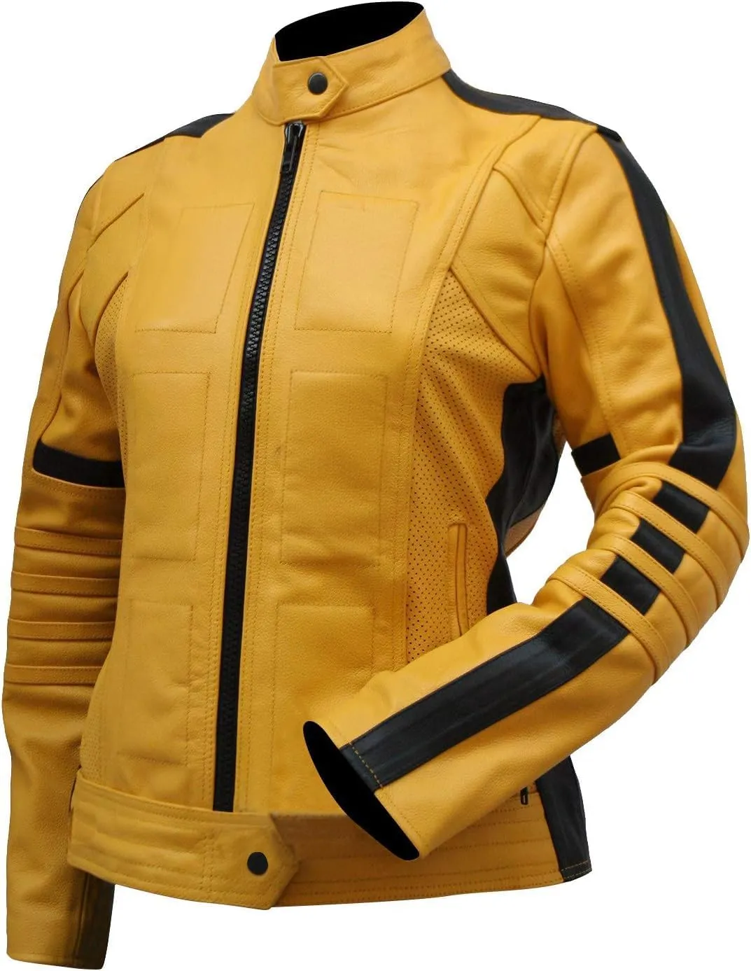 Womens Bride Yellow Biker Leather Jacket - Costume for Cosplay Faux/Real Leather