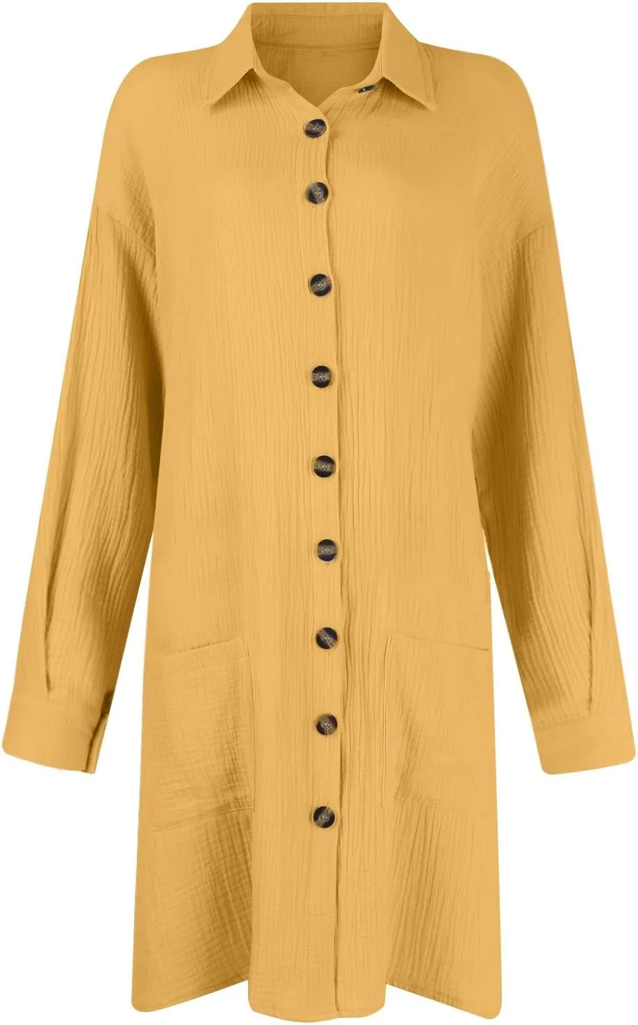 Womens Button Down Shirt Dress Summer Cotton Linen Dress V-Neck Mini Dress Casual Short Sleeve Loose Tunic Shift Dresses
