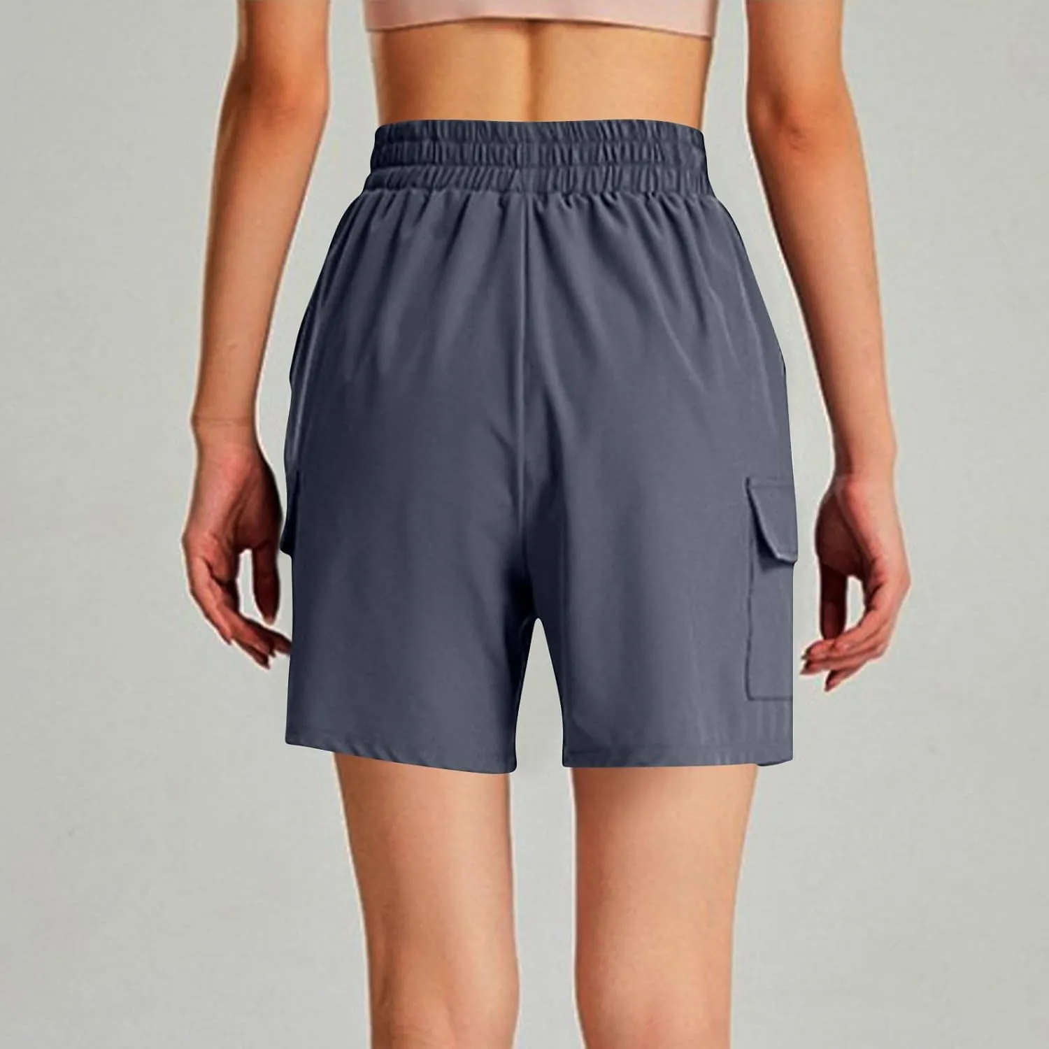Women's Cargo Shorts Summer High Waisted Casual Trendy Workout Hiking Bermuda Shorts Knee Length Pants with Pockets