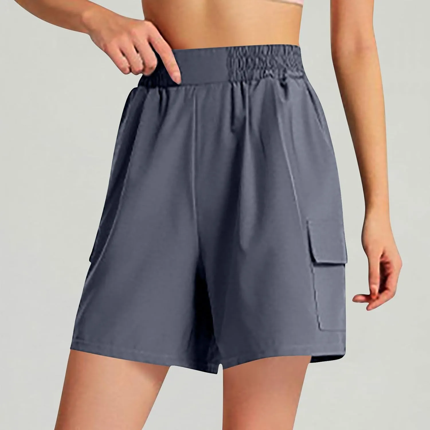 Women's Cargo Shorts Summer High Waisted Casual Trendy Workout Hiking Bermuda Shorts Knee Length Pants with Pockets