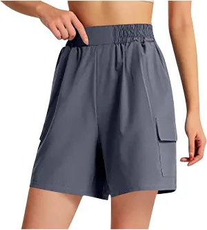 Women's Cargo Shorts Summer High Waisted Casual Trendy Workout Hiking Bermuda Shorts Knee Length Pants with Pockets