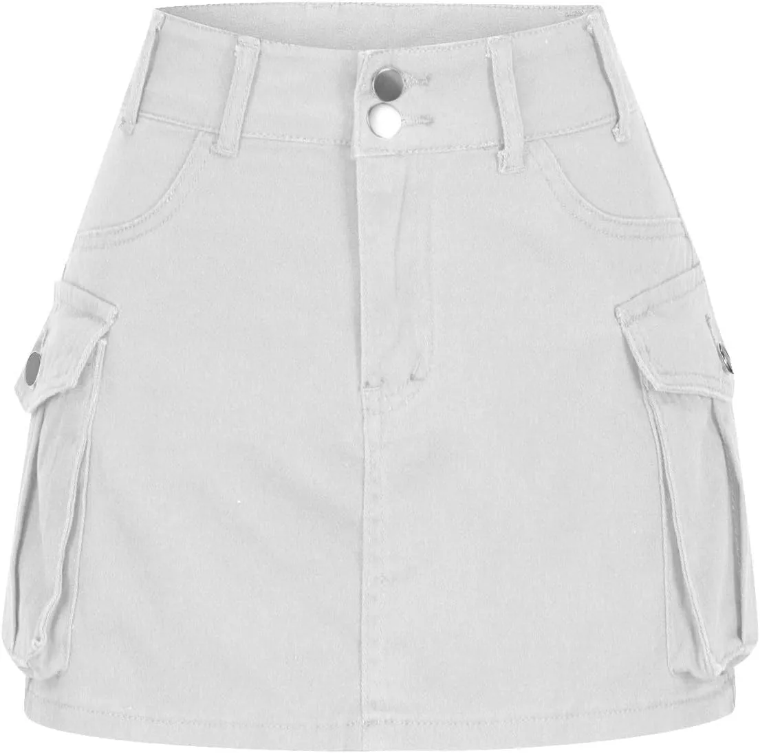 Women's Casual Button Zipper Skirt High Waist Solid Color Jean Skirt Stretch Sexy Cute Denim Skirts with Pockets