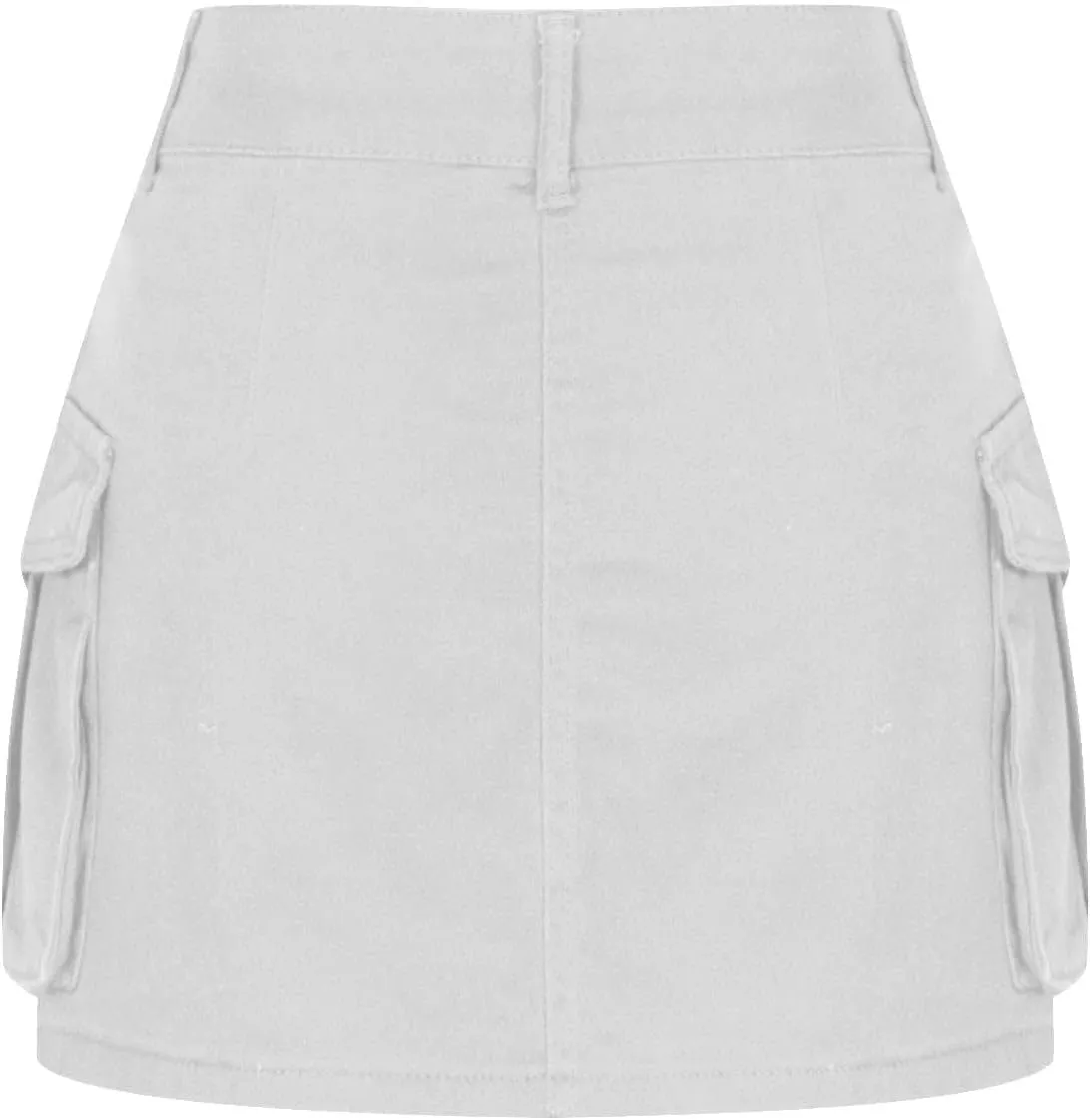 Women's Casual Button Zipper Skirt High Waist Solid Color Jean Skirt Stretch Sexy Cute Denim Skirts with Pockets
