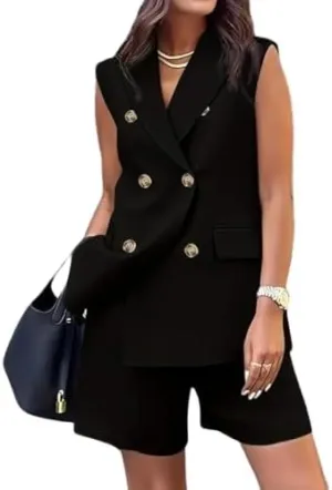 Women's Casual Two - Piece Suit Set, Lightweight Linen Blend Blazer Jacket with Trousers for Daily Wear