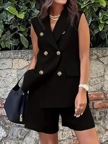 Women's Casual Two - Piece Suit Set, Lightweight Linen Blend Blazer Jacket with Trousers for Daily Wear