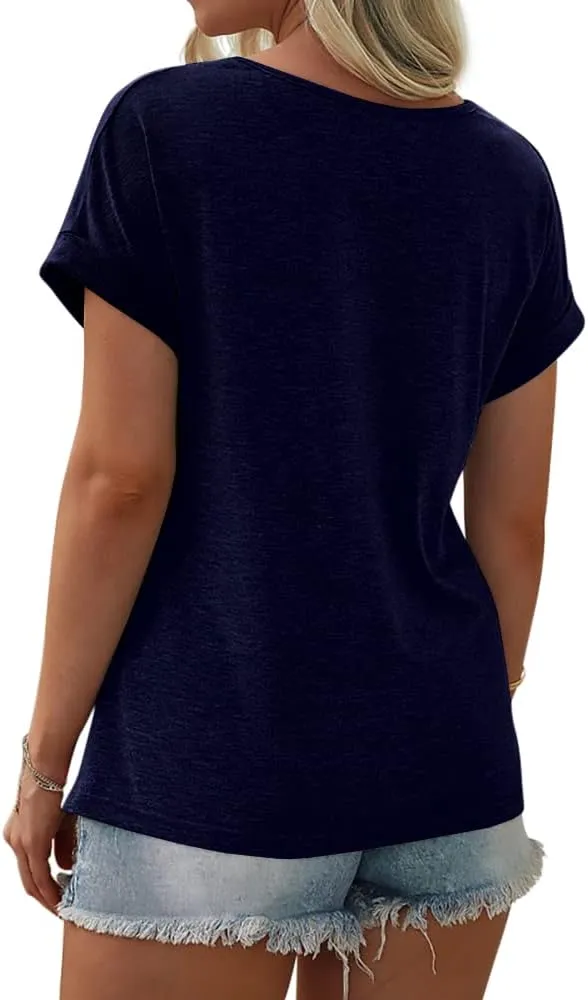 Womens Color Block Short Sleeve Tops Casual Summer T-Shirt