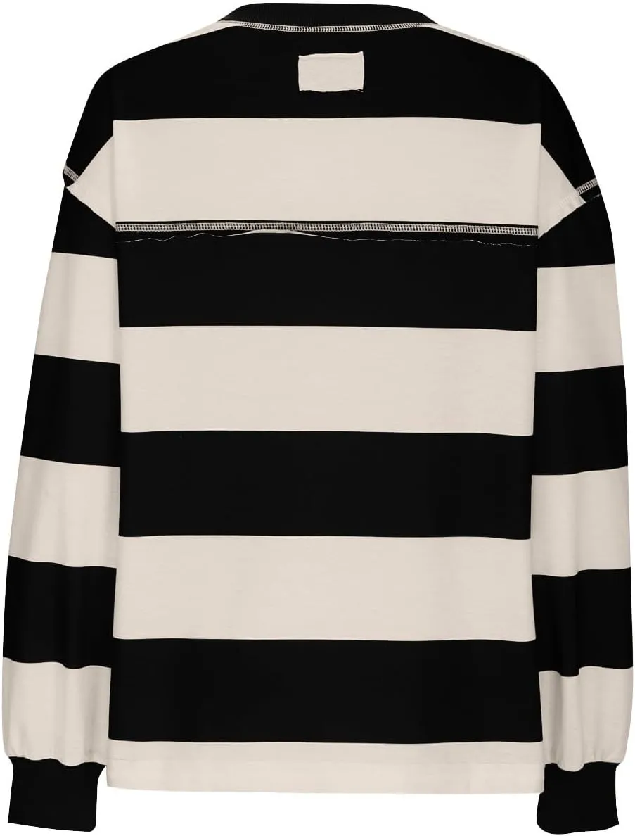 Women's Crewneck Sweatshirts Loose Fitting Casual Sweater Shirt Color Blocking Blouses Long Sleeve Tops