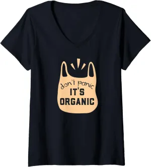 Womens Don't Panic Shop Organic V-Neck T-Shirt