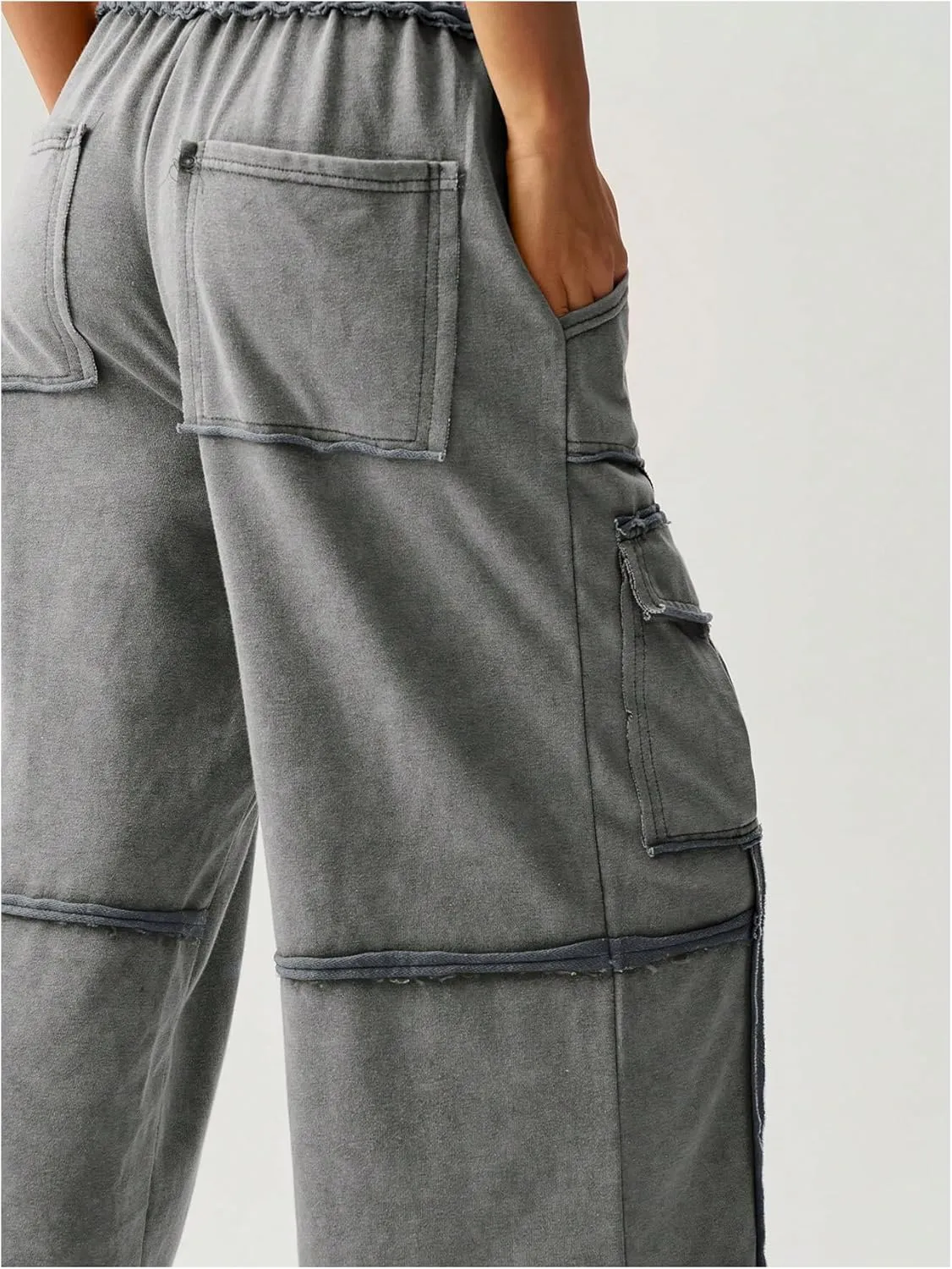 Women's Drawstring Waist Baggy Cargo Pants Y2k Wide Leg Trousers with Pocket