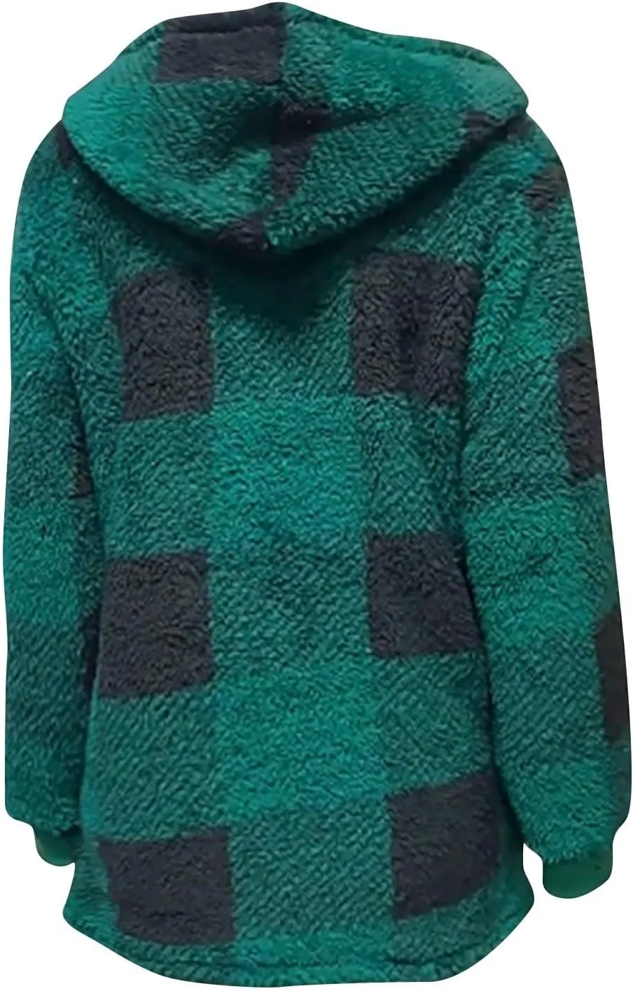 Womens Full Zip Cardigan Sherpa Jacket Plus Size Plaid Fleece Winter Coat Oversized Fuzzy Hooded Outwear with Pockets