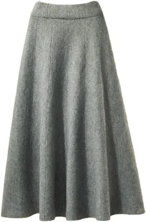 Women's Knitted Pleated Skirt Midi Elastic High Waist A-Line Sweater Winter Wool Long Mom Skirt