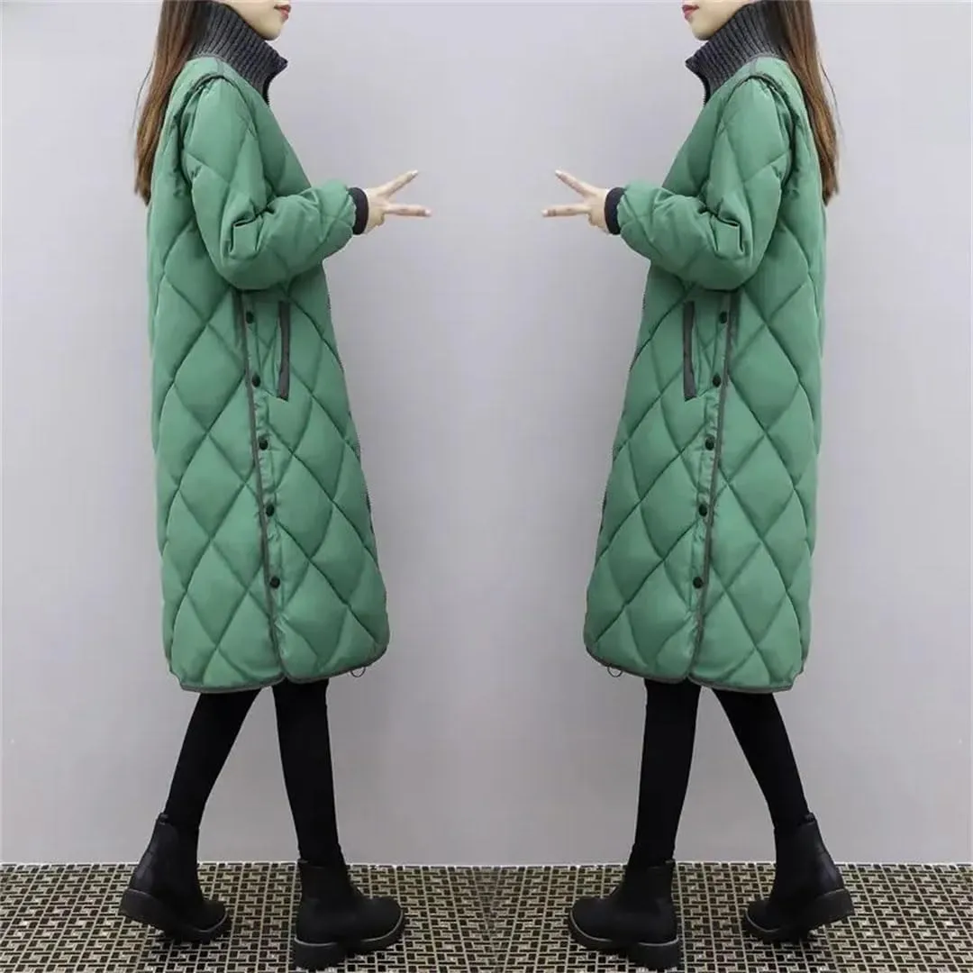Women's Loose-Fit Down Cotton Coat Medium-Length Padded Jacket Lightweight Warm