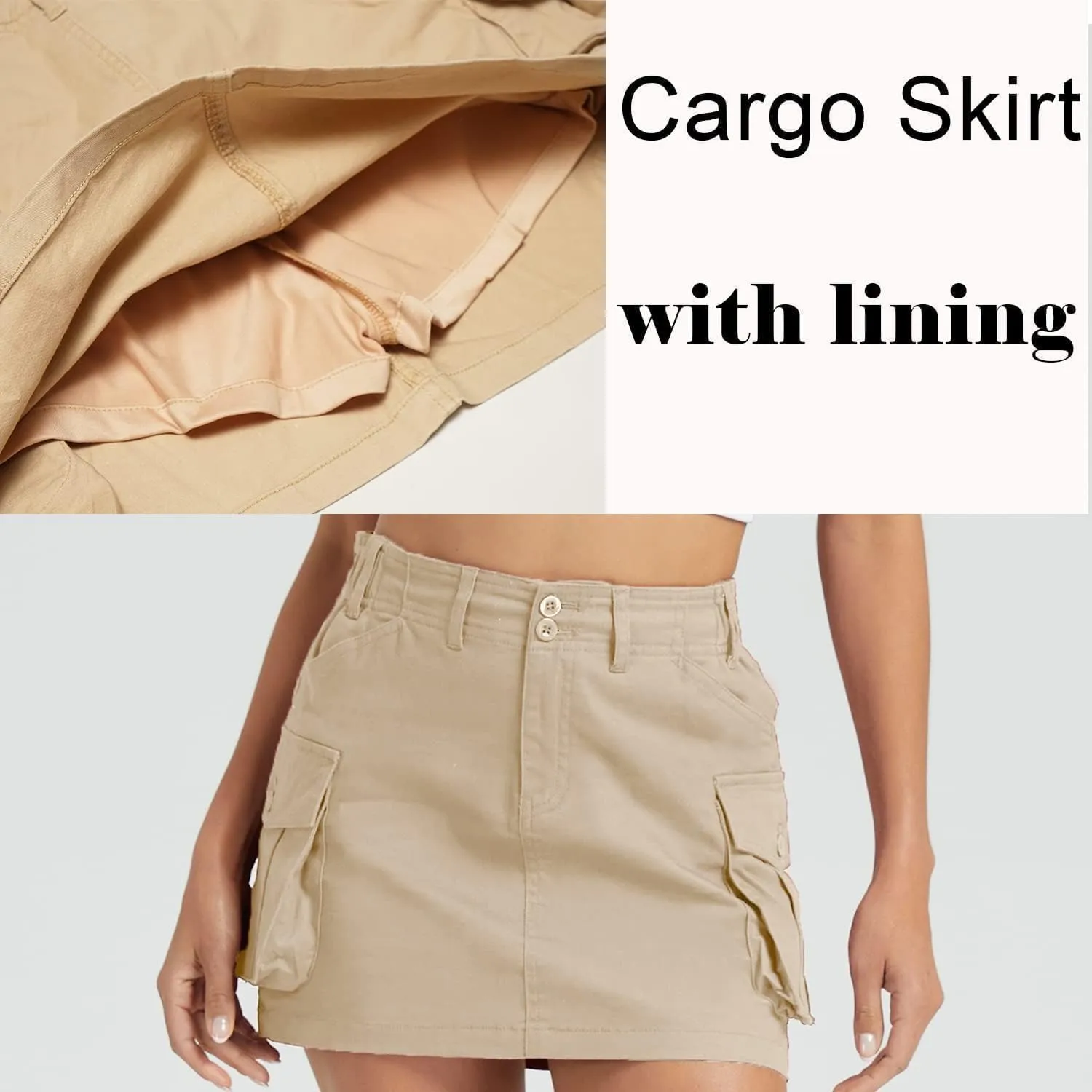 Women's Low Waist Cargo Skirt Button Mini Cargo Denim Skirt with Pocket