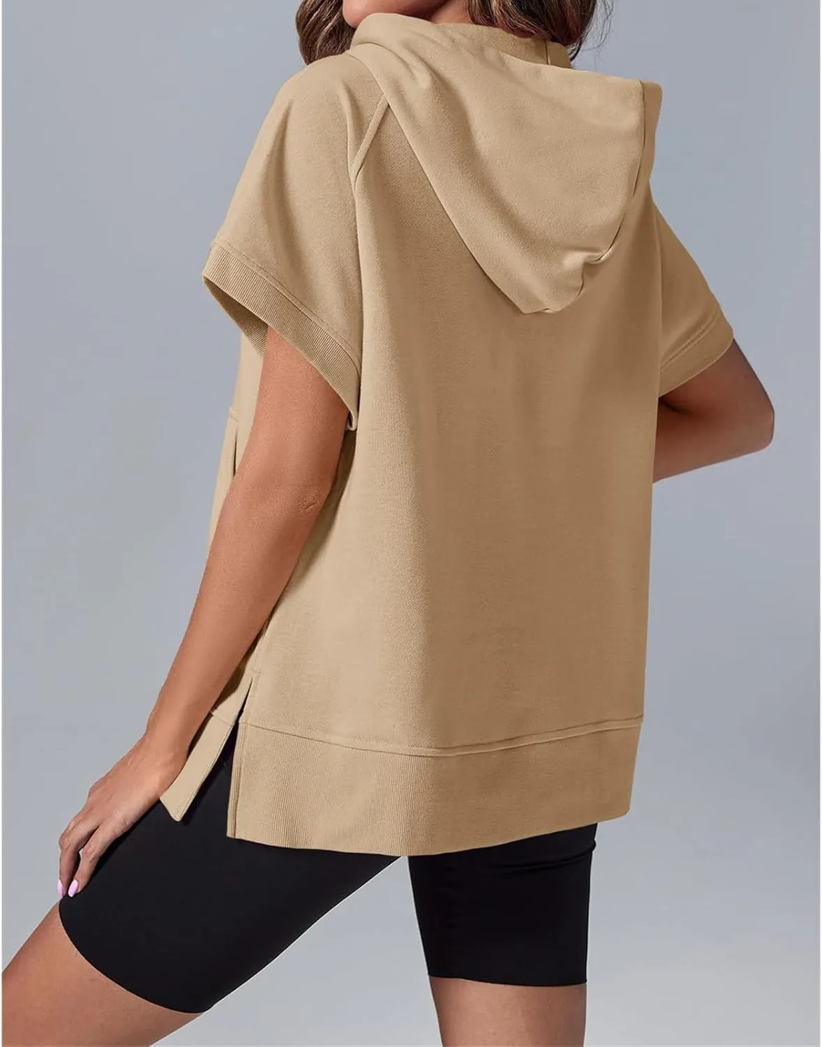 Womens Oversized Half Zip Hoodies Short Sleeve Sweatshirts Casual Loose Fit Shirts Summer Pullover Tops with Pockets