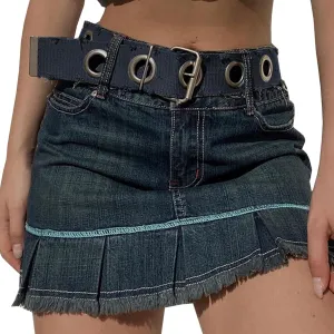 Women's Pleated Denim Cargo Skirt High Waisted Trendy 2023 Retro Gothic Y2k Short Jean Skirt