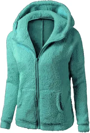 Womens Sherpa Jacket Fuzzy Plus Size Zip Up Hoodie Soft Comfy Fleece Lined Winter Coat with Pockets Warm Outerwear
