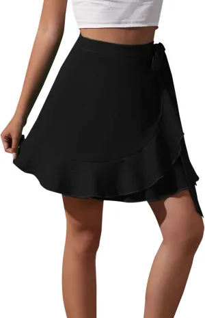 Womens Skirts Swing Skirt Knee Length Women's Summer Empire Waist Ruffle Tiered Mini Skirt Floral Printed A Line Swim