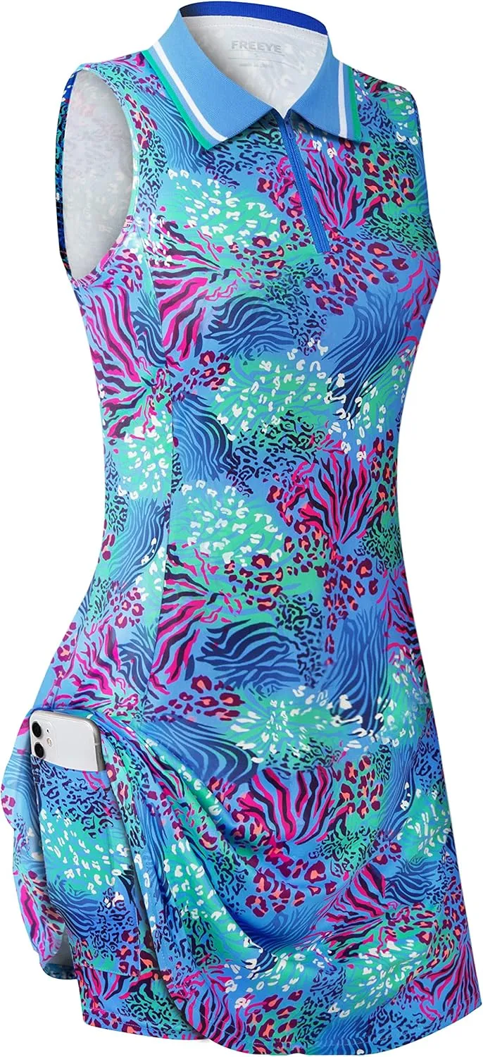 Womens Sleeveless Golf Tennis Dresses with Inner ShortsPockets for Workout Exercise