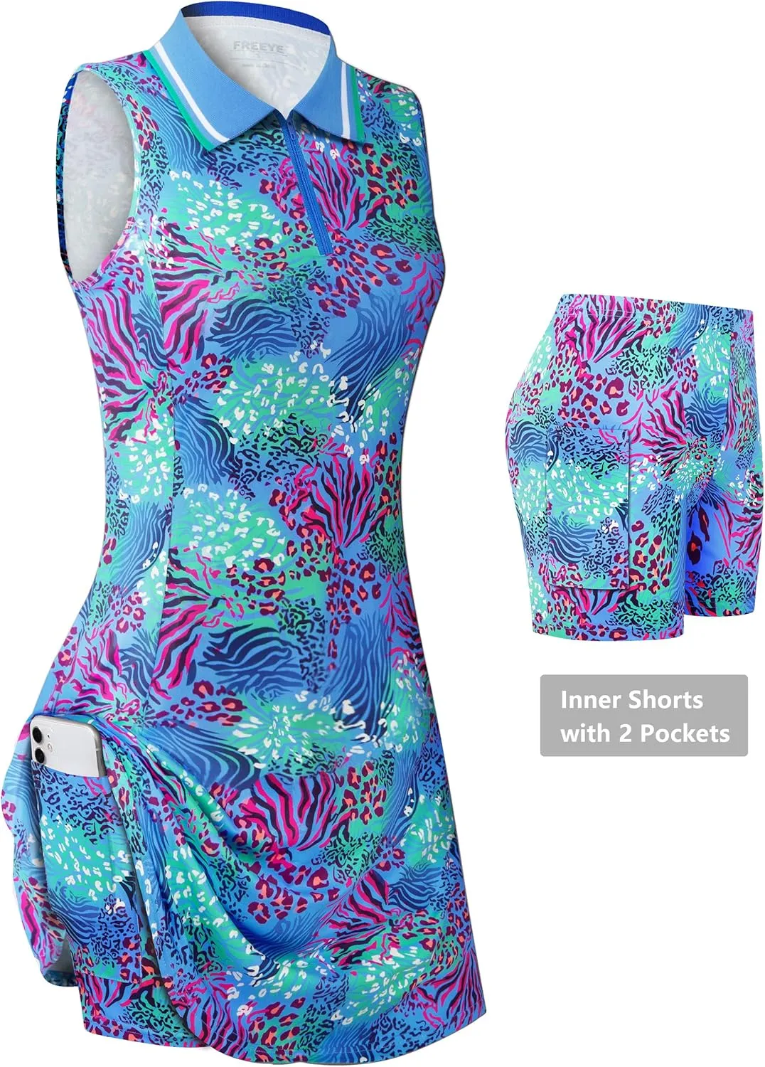 Womens Sleeveless Golf Tennis Dresses with Inner ShortsPockets for Workout Exercise