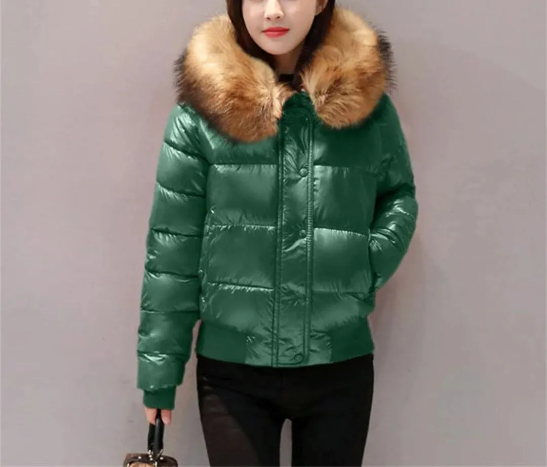 Women's Winter Down Jacket Hooded Glossy Short Jacket Thickened Quilted Warm Parka