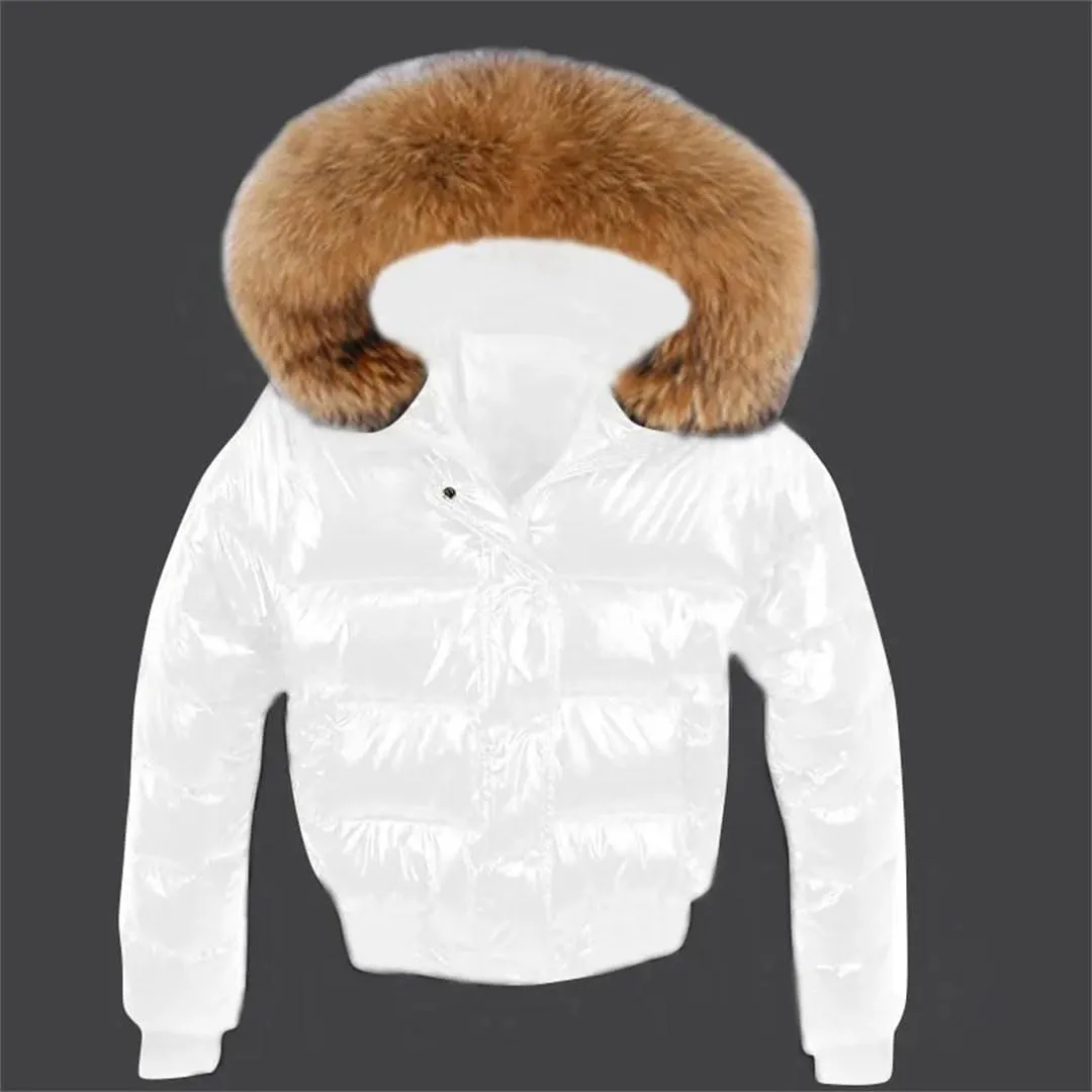 Women's Winter Down Jacket Hooded Glossy Short Jacket Thickened Quilted Warm Parka