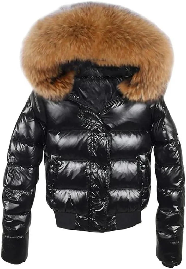 Women's Winter Down Jacket Hooded Glossy Short Jacket Thickened Quilted Warm Parka