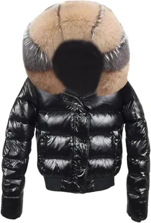 Women's Winter Down Jacket Hooded Glossy Short Jacket Thickened Quilted Warm Parka