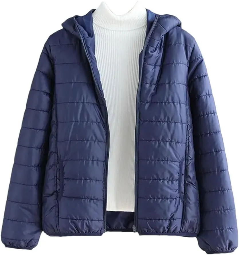 Women's Winter Thin Warm Cotton Coat Short Solid Color Student Outwear Hooded Down Cotton Jacket Padded Puffer Parkas