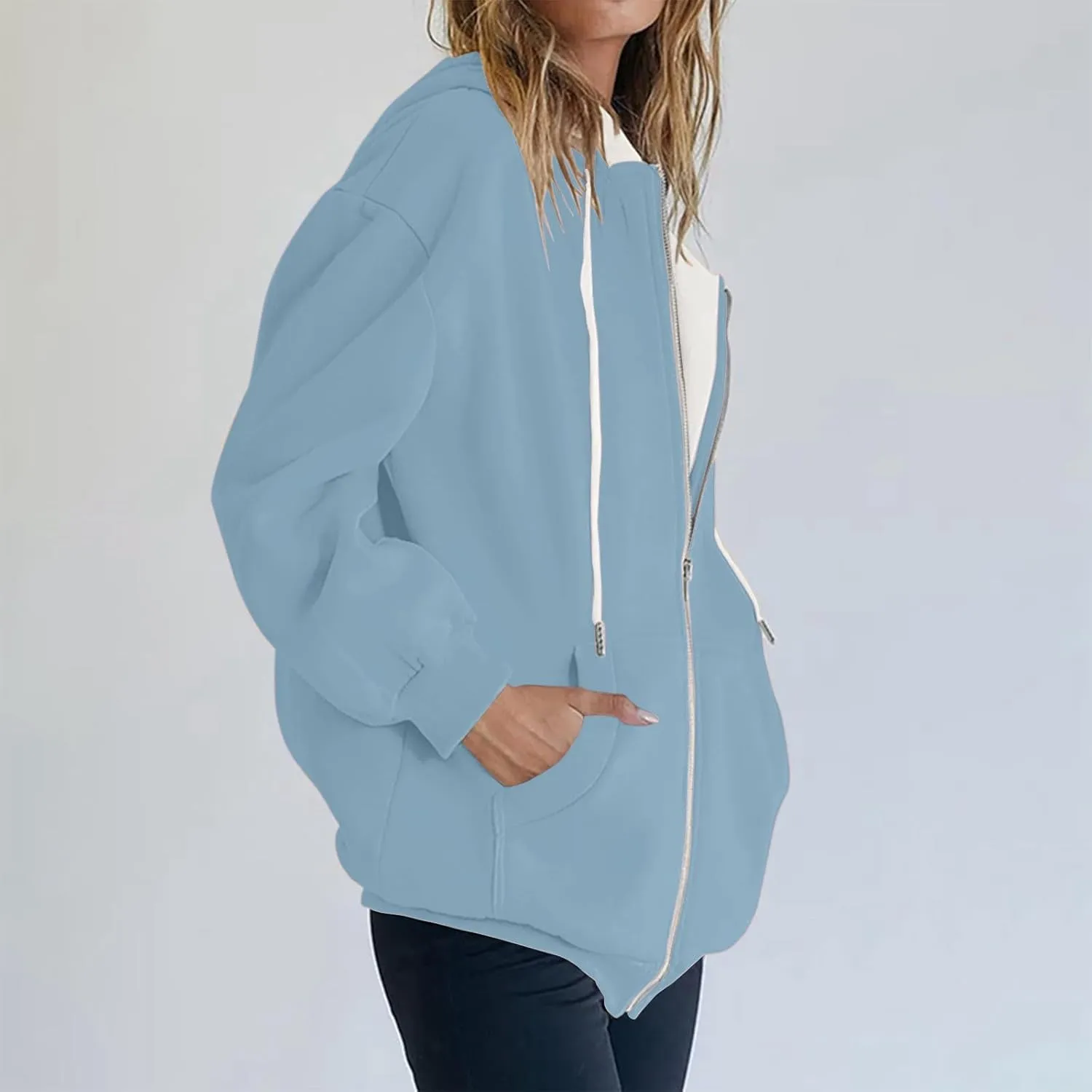 Womens Zip Up Hoodies Long Sleeve Fall Oversized Sweatshirts Jacket with Pockets 2025 Fashion Clothes Sweaters