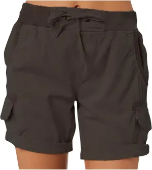 XUNRYAN Cargo Shorts Womens Summer Running Athletic Workout Short Cargo Pants Elastic High Waisted Hiking Bermuda Shorts