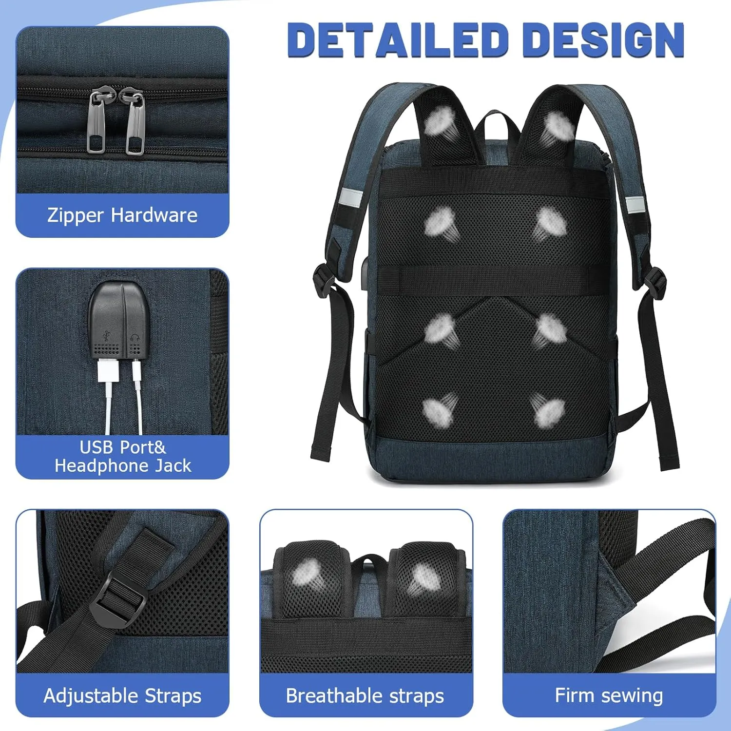 YALUNDISI Laptop Backpacks Travel Backpack Carry On Backpack Casual Daypack with USB Charging Port for Men Women Blue