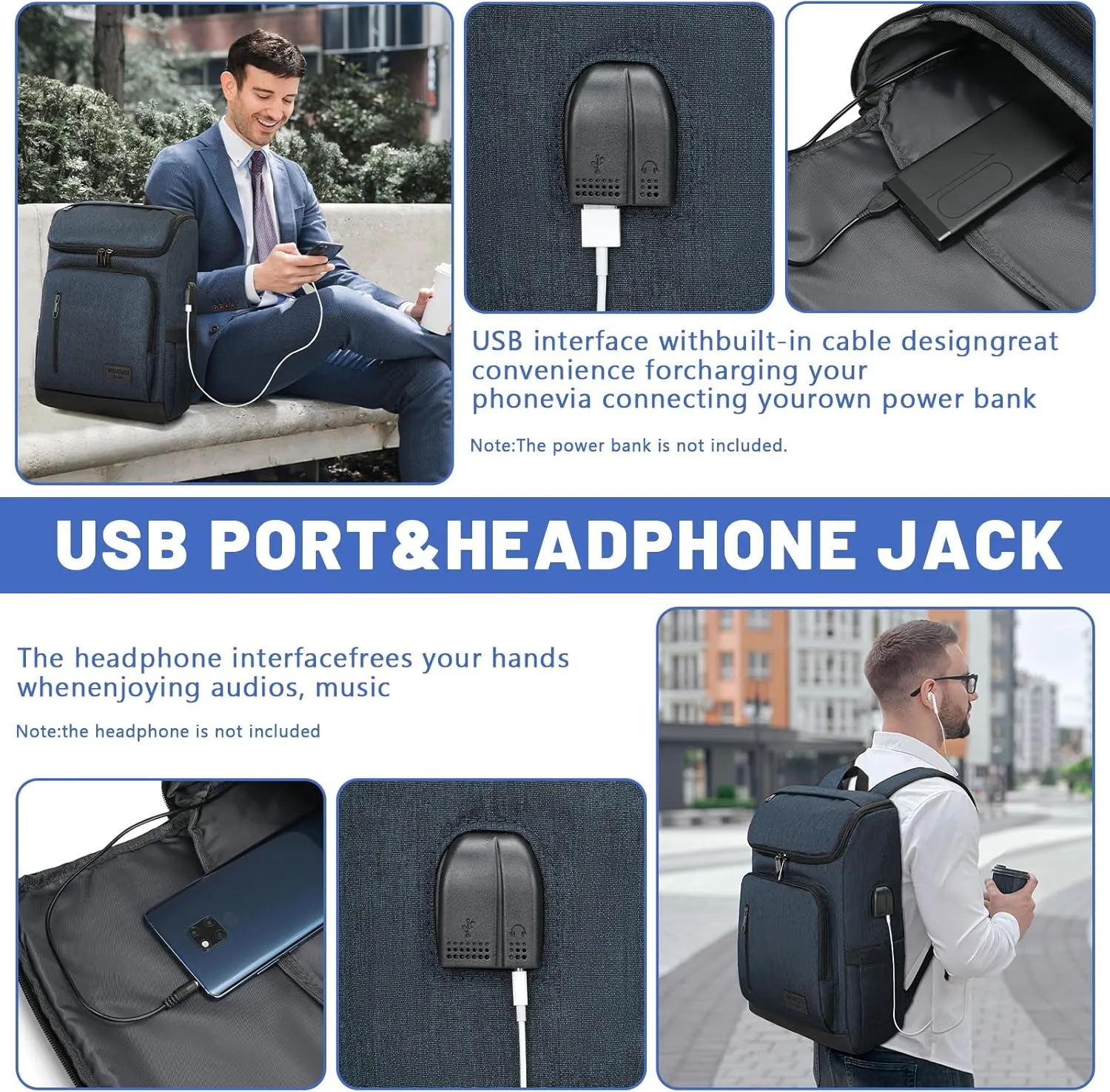 YALUNDISI Laptop Backpacks Travel Backpack Carry On Backpack Casual Daypack with USB Charging Port for Men Women Blue