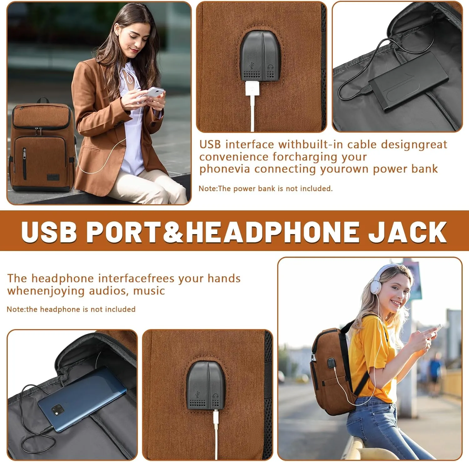 YALUNDISI Laptop Backpacks Travel Backpack Carry On Backpack Casual Daypack with USB Charging Port for Men Women Brown