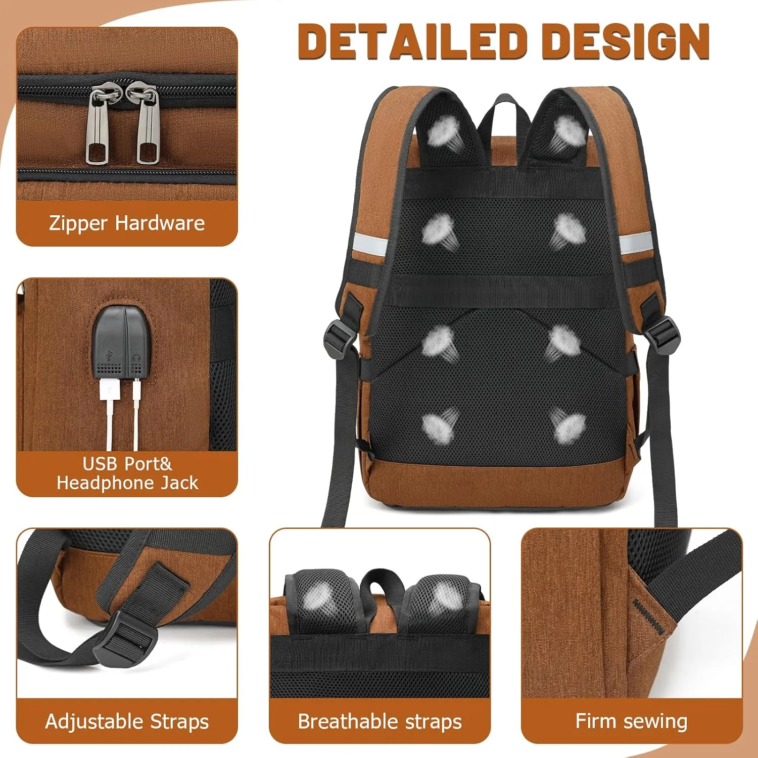 YALUNDISI Laptop Backpacks Travel Backpack Carry On Backpack Casual Daypack with USB Charging Port for Men Women Brown