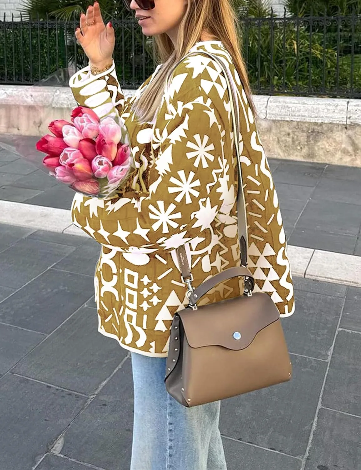 Yimoon Womens Quilted Jacket Lightweight Floral Print Padded Puffer Coat Button Down Puffy Cardigan Outwear
