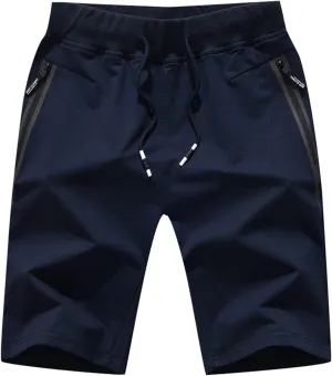 Ymosrh Mens Shorts Casual Drawstring Elastic Waist Workout Shorts with Zipper Pockets