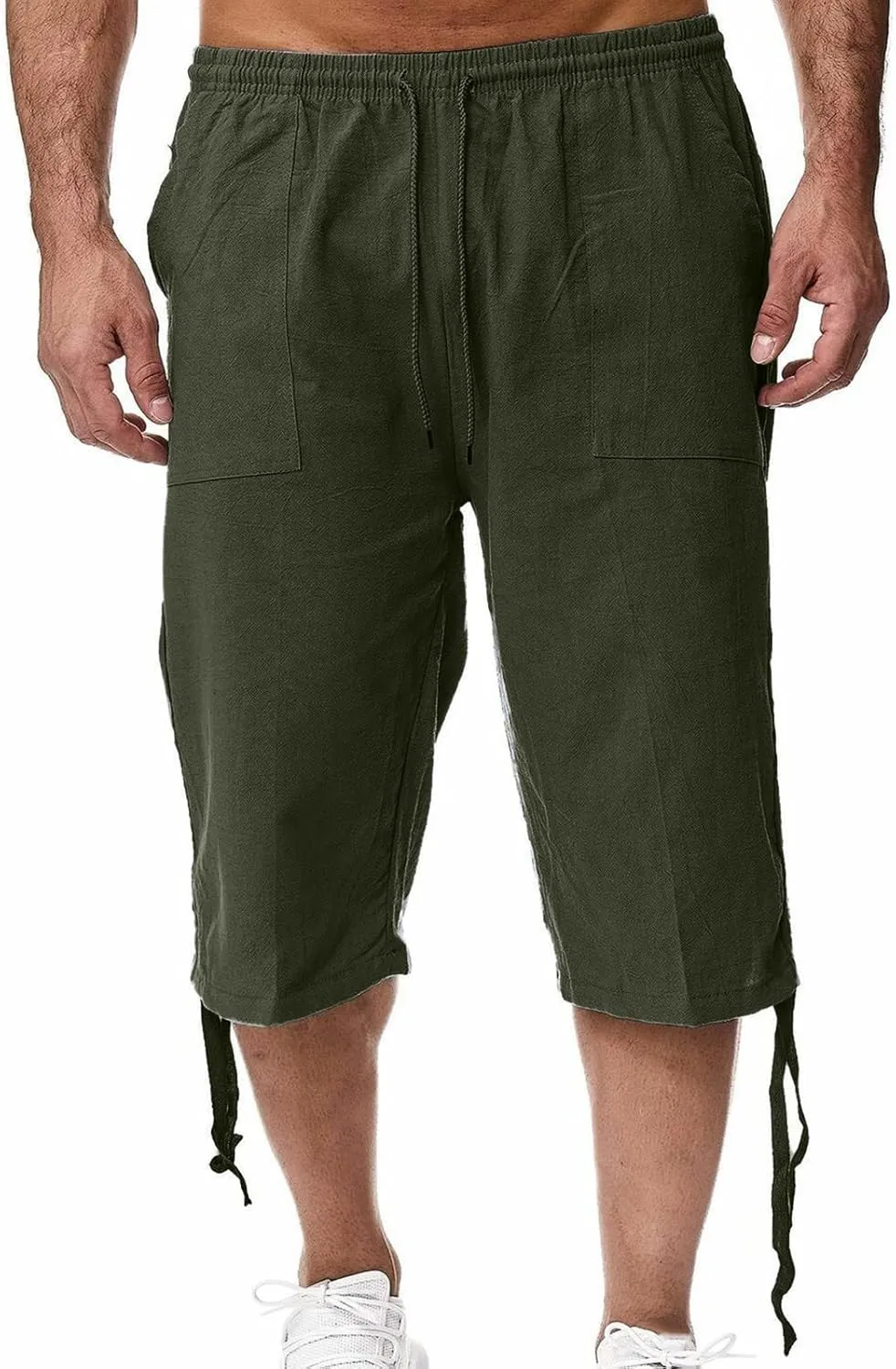 Ymosrh Men's Shorts Fashion Casual Solid Color Drawstring Pocket Calf-Length Pants Shorts