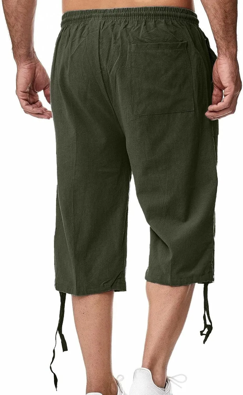 Ymosrh Men's Shorts Fashion Casual Solid Color Drawstring Pocket Calf-Length Pants Shorts
