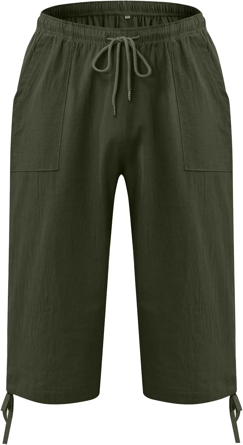 Ymosrh Men's Shorts Fashion Casual Solid Color Drawstring Pocket Calf-Length Pants Shorts