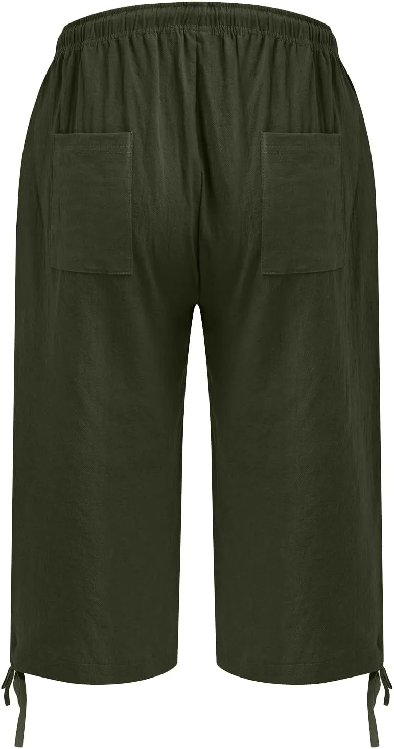 Ymosrh Men's Shorts Fashion Casual Solid Color Drawstring Pocket Calf-Length Pants Shorts