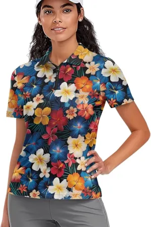 Yuuxorilu Womens Golf Shirt Short Sleeve Zip Up Workout Tops